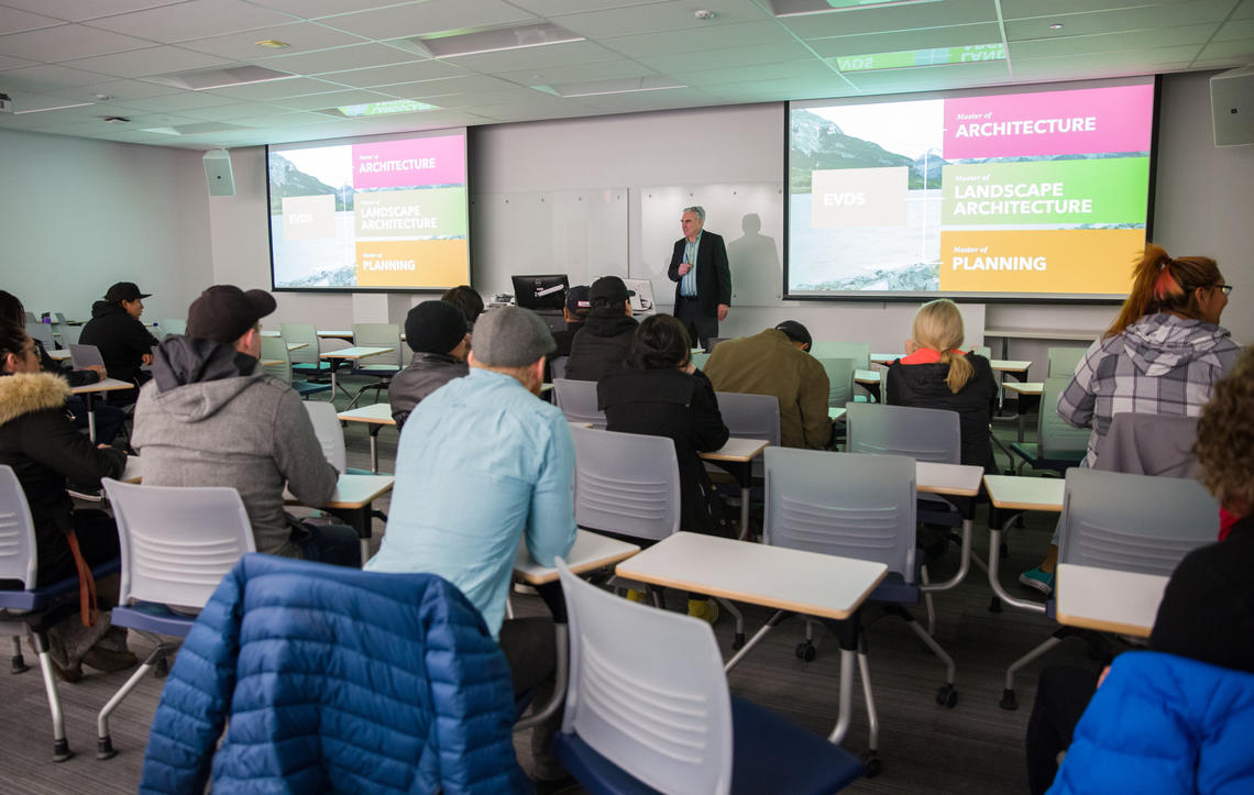 Douglas Cardinal spoke to high school students from Calgary and surrounding Indigenous communities before the Faculty of Environmental Design symposium Jan. 25.