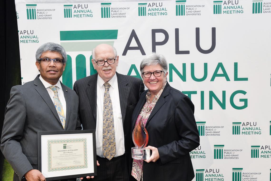 Vice-Provost (International) Janaka Ruwanpura, APLU President Peter McPherson, and Provost and Vice-President (Academic) Dru Marshall.