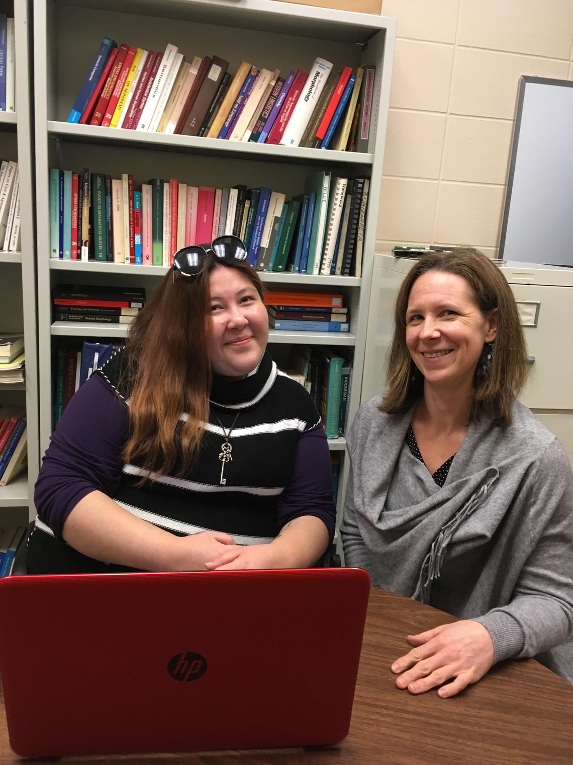 Charm Breaker, left, and Heather Bliss worked with Elders and community on the ii' taa'poh'to'p-funded Blackfoot Oral Stories Database.