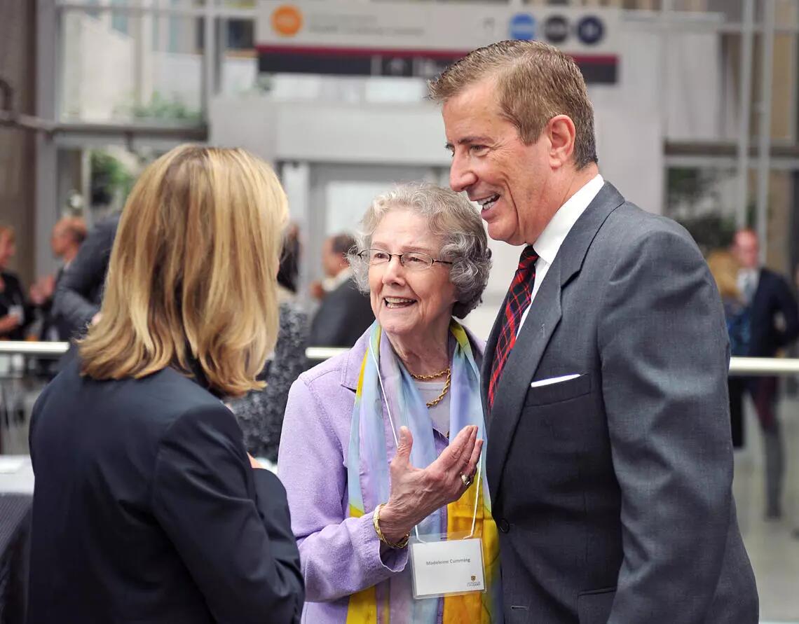 Geoff Cumming and his mother, Madeline (left) at the 2014 announcement of his gift.